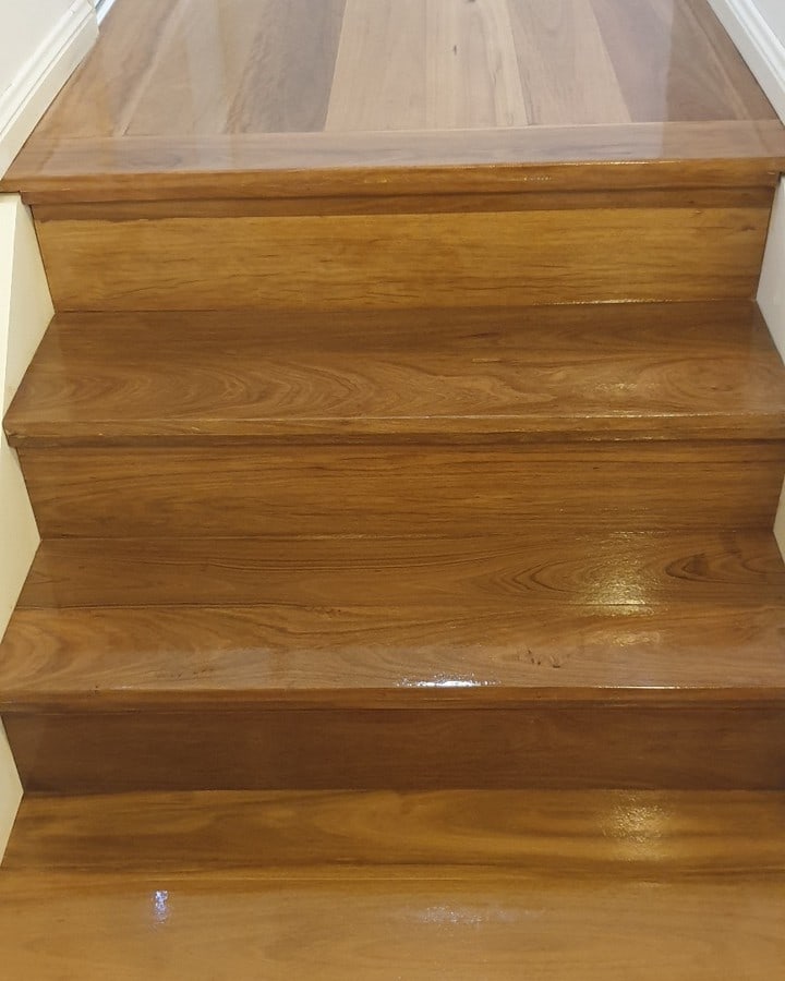 Grey Ironbark stairs after sanding and polishing