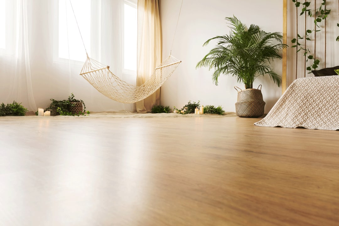 Hardwood-look flooring in a bedroom setting