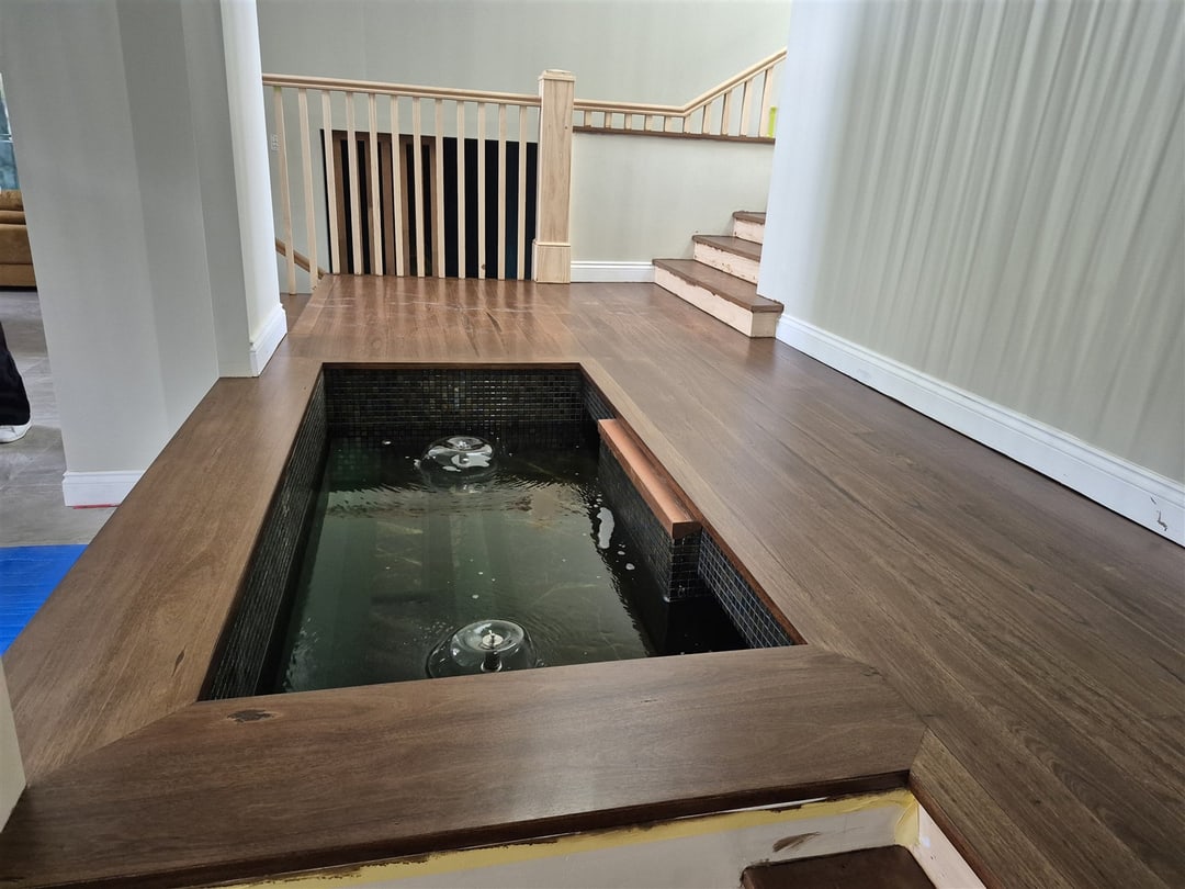 Dark-stained blackbutt edging around a floor opening, Brisbane