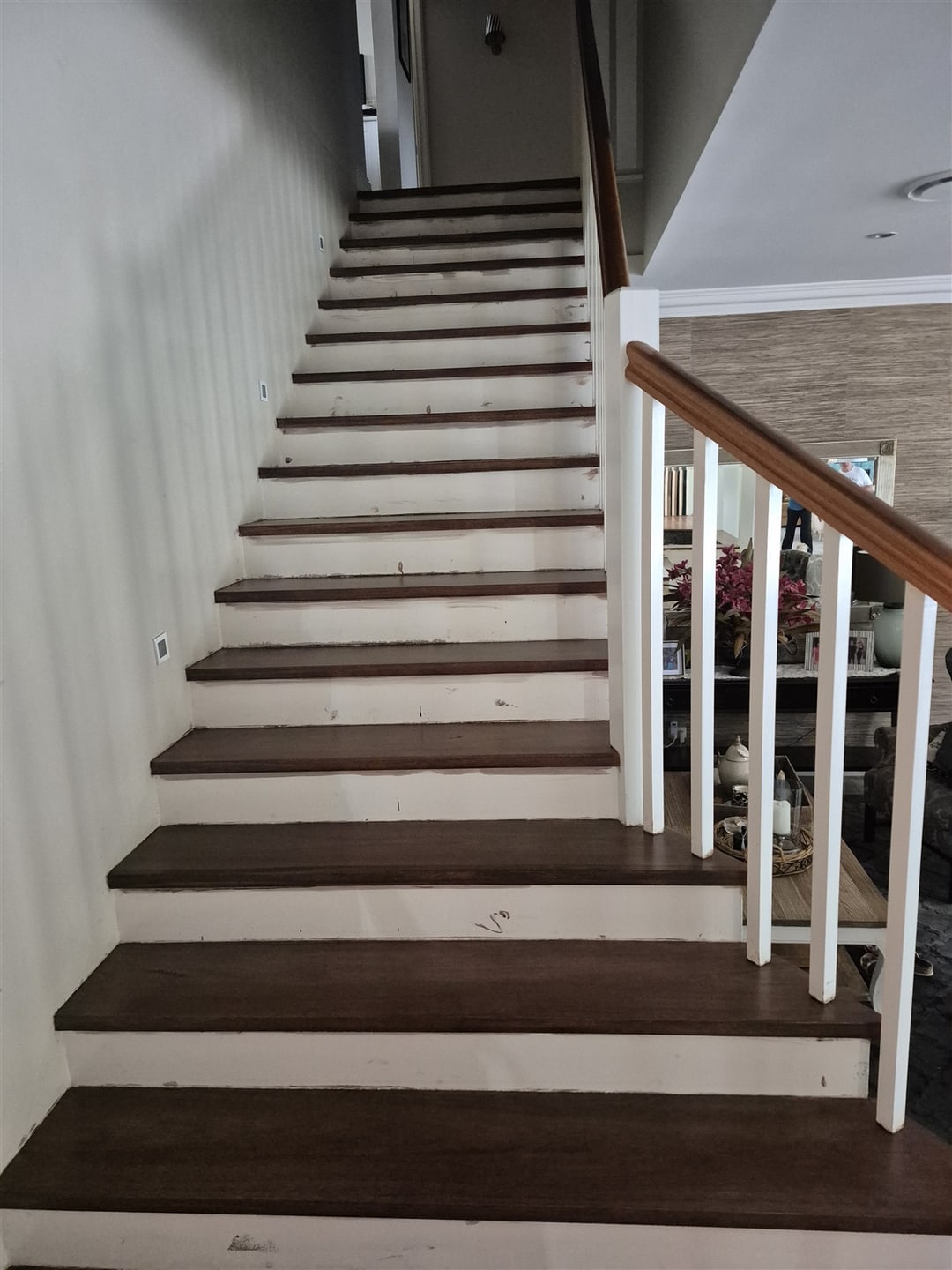 Dark-stained blackbutt treads with white risers, Brisbane