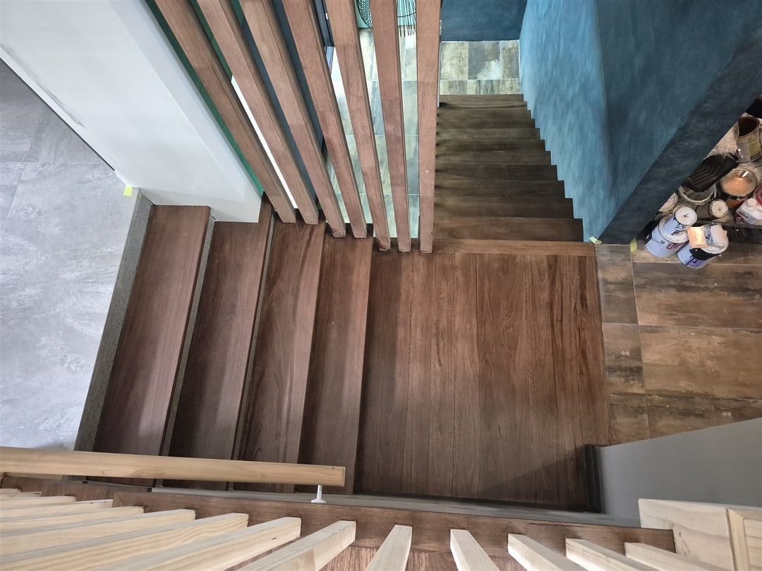 Looking down on the stained blackbutt stairs, Brisbane