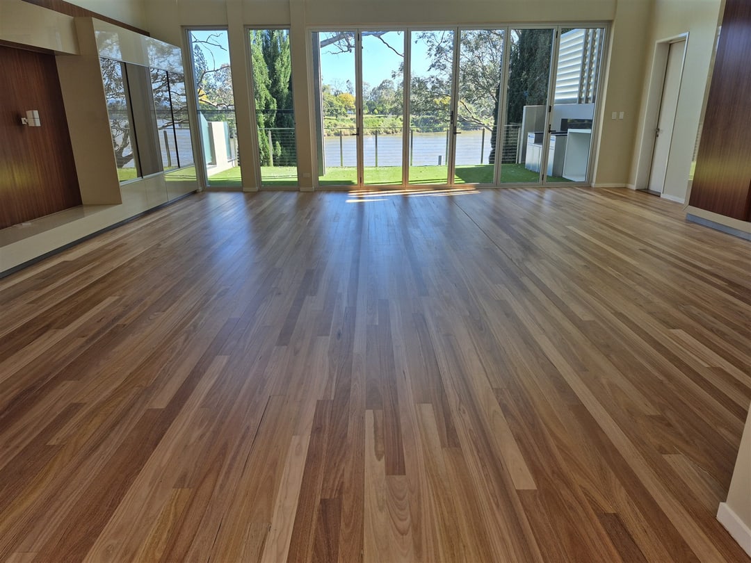 Blackbutt floor through to glass doors and the garden, Brisbane