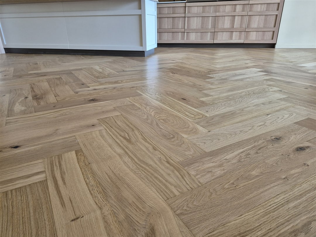 Herringbone floor at the kitchen cabinetry, Brisbane