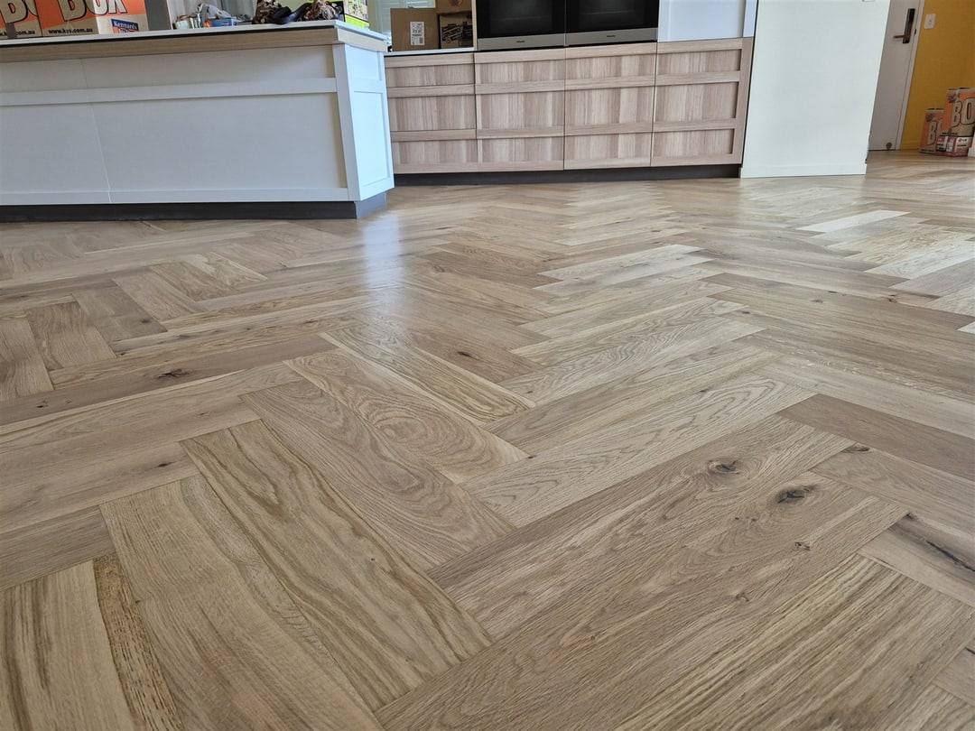 Kitchen with engineered herringbone, Brisbane