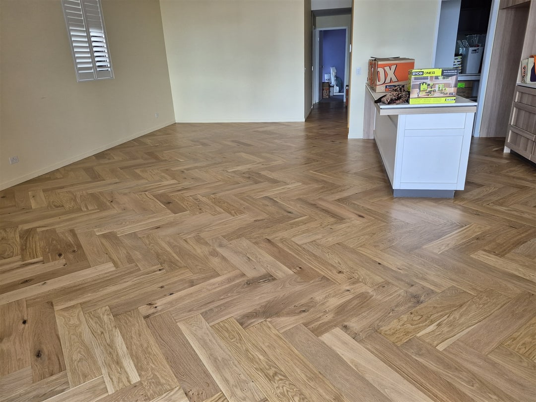 Herringbone floor across the living area, Brisbane