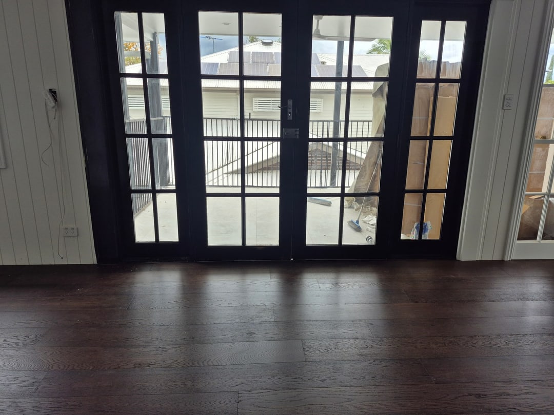 Walnut engineered timber floor by the French doors, Graceville, Brisbane