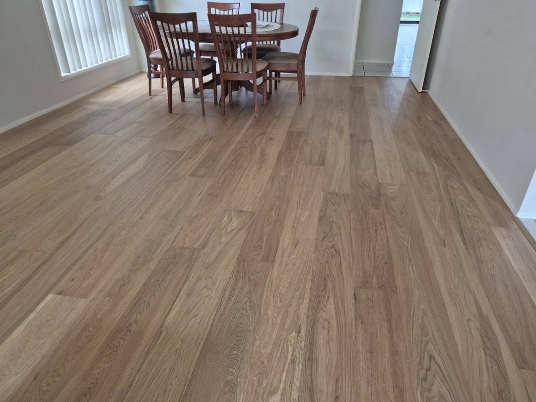 Spotted gum floor beneath the dining setting, Brisbane